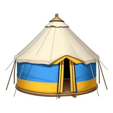 Mongolian yurt tent home, simplified emoji style with bold outlines and bright colors, cartoon style round tent sticker