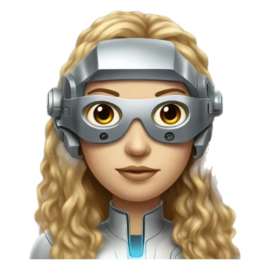 Brown long hair with blonde steaks female cyborg head, fair skin, space age goggles and circuits sticker