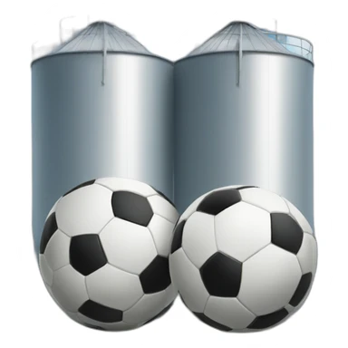 two-soccer-balls-in-front-of-a-single-silo-in-the-centre sticker