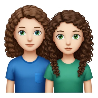 Two girls brunette one with straight long hair and blue eyes one with curly hair middle length and green eyes and the other a boy lighter brown with blue eyes sticker