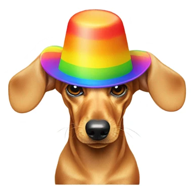 Golden dachshund wearing rainbow propeller hat sticker