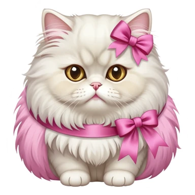 A Persian Cat Neck Wearing a pink silk ribbon sticker