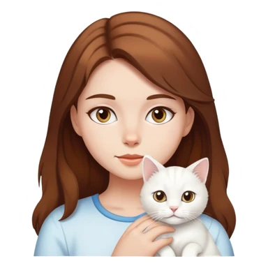 Girl brown hair with a White cat sticker