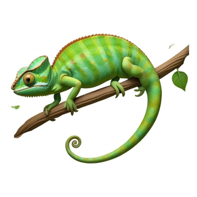 cinematic-chameleon-realistic-full-body-climbing-emoji,-slender-body-gripping-a-twisting-vine-with-prehensile-feet,-scaly-green-skin-shifting-shades-with-its-environment,-large-bulging-eyes-rotating-independently,-delicate-coiled-tail-curling-behind,-long-tongue-slightly-protruding-as-if-ready-to-strike,-simplified-yet-realistic-focused-features,-highly-detailed,-glowing-with-an-ethereal-forest-light sticker