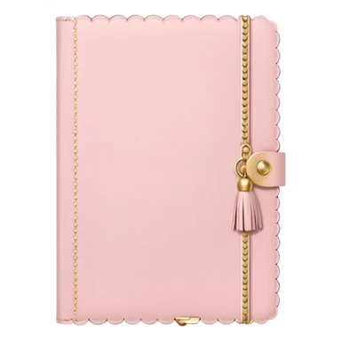 a soft pink journal with scalloped edges, tiny gold dot details, and a small tassel charm, cozy and elegant stationery vibe sticker
