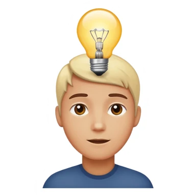 a head with a lightbulb above it sticker