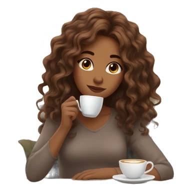 aesthetic girl with brown wavy hair sipping coffee in a cute coffee shop  sticker