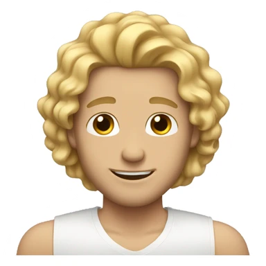 white male with long curly blonde hair blushing sticker
