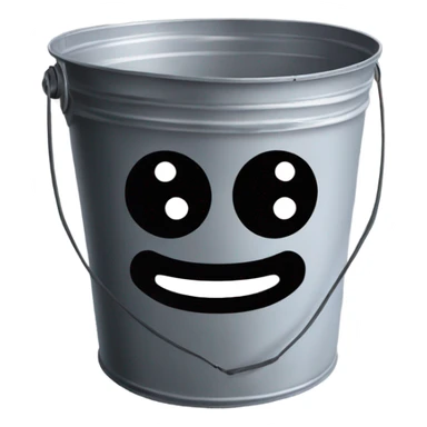 A metal bucket with (black dot Kirby eyes) sticker