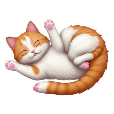 ginger and white small cat eyes closed lying down upside down with paws stretched out straight in different directions sticker