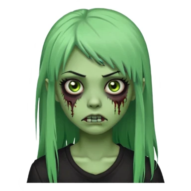 zoombi girl cabelo liso preto franja de lado cabelo partido de lado risquinho na sobrancelha e um piercing na sobrancelha um piercing no nariz cabelo longo zoombi verde ne tipo esse o  sticker