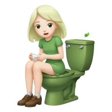 Girl on toilet with green fart clouds around here, she looks relieved sticker