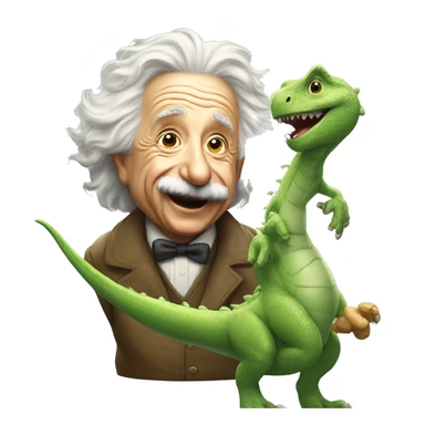 albert einstein happy with dinosour sticker