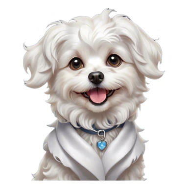 Cinematic Comical Wavy-Haired Maltese dog Portrait Emoji, Head tilted dramatically with an exaggeratedly amused or surprised expression, featuring a silky, wavy-haired white coat with a playful sheen, wide, expressive dark eyes filled with exaggerated disbelief, Simplified yet hilariously expressive features, highly detailed, glowing with a slightly sassy glow, high shine, dramatic yet playful, stylized with an air of cheeky charm, bright and endearing, soft glowing outline, capturing the essence of a spirited and over-the-top companion, so meme-worthy it feels like it could side-eye its way into internet fame instantly! sticker