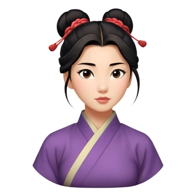 Cinematic Realistic Serene Mulan Portrait, showing Mulan (chest and above) with radiant, smooth skin and delicately detailed dark hair swept back in a neat bun. Her gentle, reflective expression is captured with soft natural lighting that highlights the nuanced textures of her features and traditional attire in muted hues. The composition glows with an inviting, natural radiance and subtle shadows, evoking a calm and introspective mood that speaks of quiet strength and enduring beauty. sticker