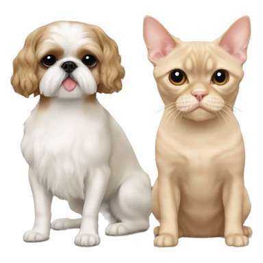 Beige shih tzu next to a beige Devon Rex cat  sticker