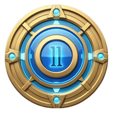 Futuristic anniversary medal badge, circular emblem with embossed Roman numeral I, metallic gold finish with electric blue glow accents, subtle outer energy ring, sci-fi web3 game UI style, polished 3D game asset, dark background, centered composition, high detail sticker