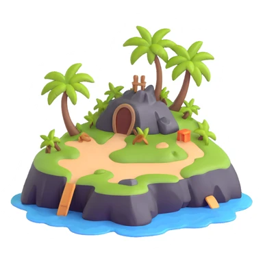 small deserted island with treasure chest sticker