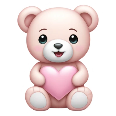 Happy Light pink teddy bear holding a white heart sticker
