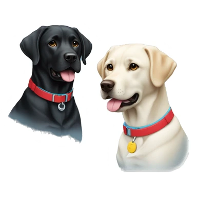 black-coloured labrador on the left with red collar, black-coloured labrador on the right with light blue collar. sticker