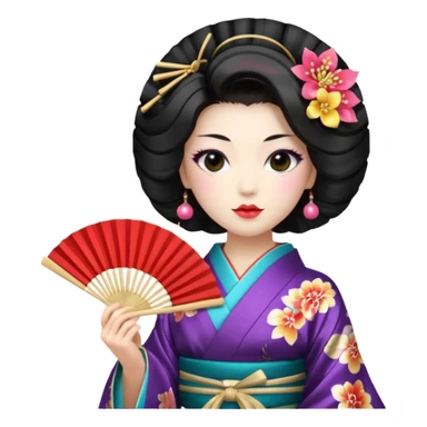 a traditional geisha japanese woman wearing a kinono holding a folding fan elegantly sticker
