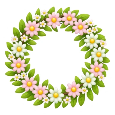 flower wreath with yellow, pink and white and green pastel colors, in a shape of an egg sticker
