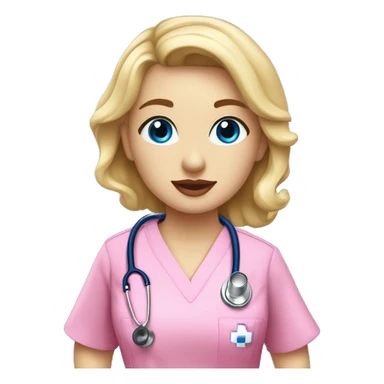 Blonde girl blue eyes nurse in royal blue scrubs with curtain bags wearing a Stethoscope and pink lips  sticker