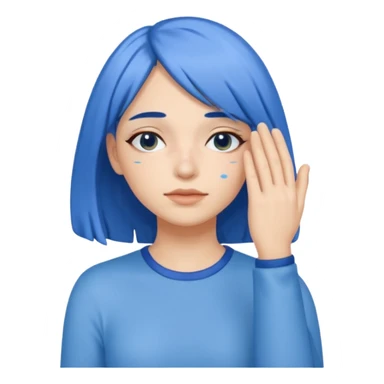 Woman with hand.covering eyes with medium length blue hair sticker