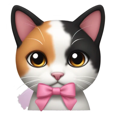cute white orange black calico cat with pink bow  sticker