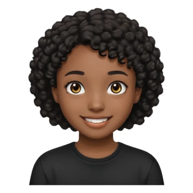 Un adolecente con camisa negra, pelo rizo, pelo corto, de color moreno su piel, ojos negros sticker