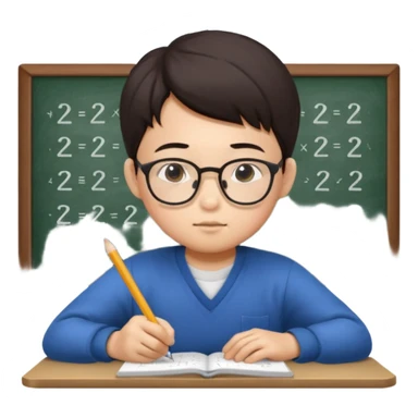 A Asian kid doing his math homework  sticker