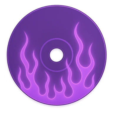 A minimalist CD disc with subtle pink flames, glowing effect, variation 2, color: purple sticker