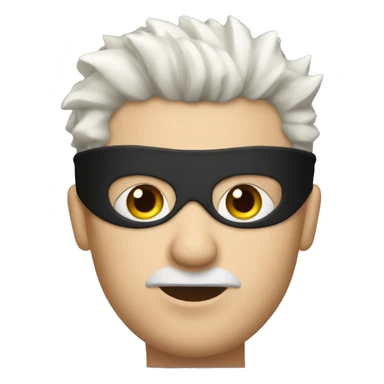 Man with black blindfold and white spiky hair sticker