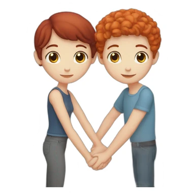 Blue eyed brunette short haired boy and red haired girl holding hands sticker