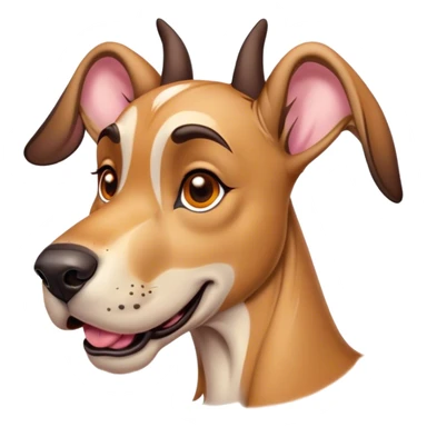 Cinematic Comical Fawn Great Dane Portrait Emoji, Head tilted dramatically with an exaggeratedly amused expression, featuring a sleek fawn Fur, wide, expressive amber eyes filled with playful disbelief, Simplified yet hilariously expressive features, highly detailed, glowing with a slightly sassy glow, high shine, dramatic yet playful, stylized with an air of cheeky mischief, bright and endearing, soft glowing outline, capturing the essence of a spirited and over-the-top guardian, so meme-worthy it feels like it could side-eye its way into internet fame instantly! sticker