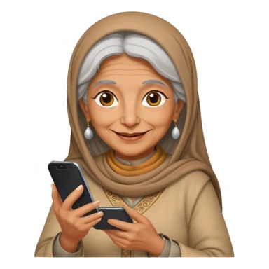 persian old woman with smartphone, half body sticker