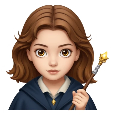 Barbara Palvin as Hermione Granger with brown eyes and doing magic sticker