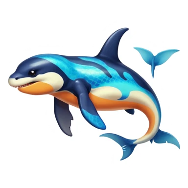 white blacks colorful gradient orca-colored orca-patterned shiny glossy Fakémon-Digimon-reptile-charizard-feraligatr-lizard-creature-hybrid (full body) sticker