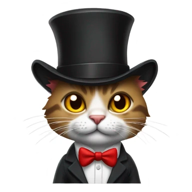 Cat with a top hat wearing a suit and tie and black ripped jeans with a fluffy tail and sharp claws and red gloves sticker
