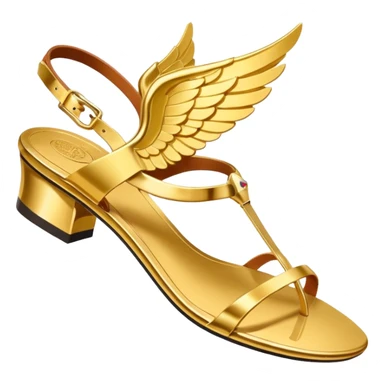 a single gold winged sandal of hermes (talaria), pointed down in mid air as if it is flying. minimalist. sticker