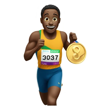 Men running with a gold medal and he is happy sticker