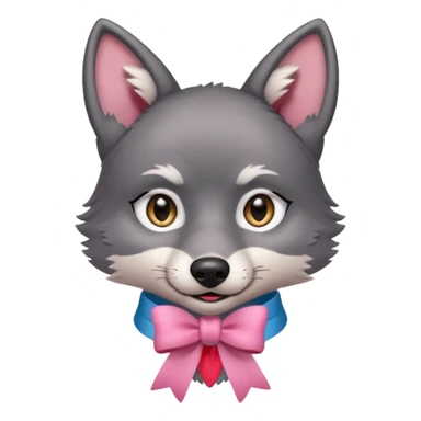 Pleading Face cute dark grey wolf with a pink ribbon io his ear sticker