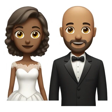 brown skin bald man with beard in tuxedo and brown skin woman with short hair Marriage sticker