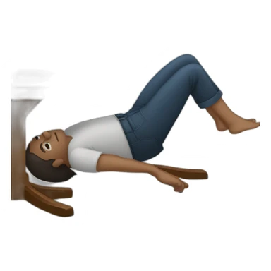 man laying under a table sticker