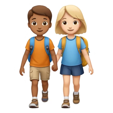 two children walking together, happy and friendly sticker