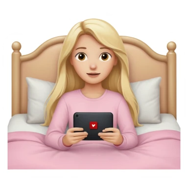 Blonde long hair lady watching Netflix in her light pink bed sticker