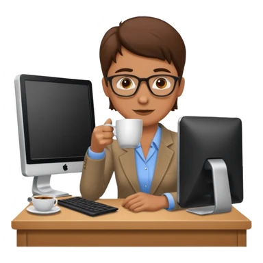 Teacher at computer drinking coffee sticker