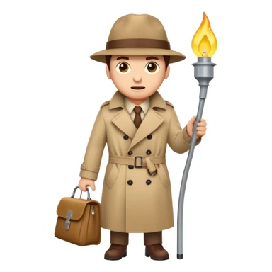écureuil détective avec un trench-coat et une lampe torche, style emoji Apple sticker