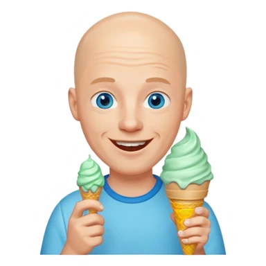 Smiling Bald man with blue eyes eating a mint ice cream cone sticker