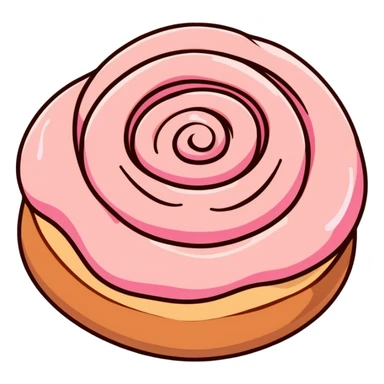 coquette style cinnamon roll with pink frosting seen from top view sticker